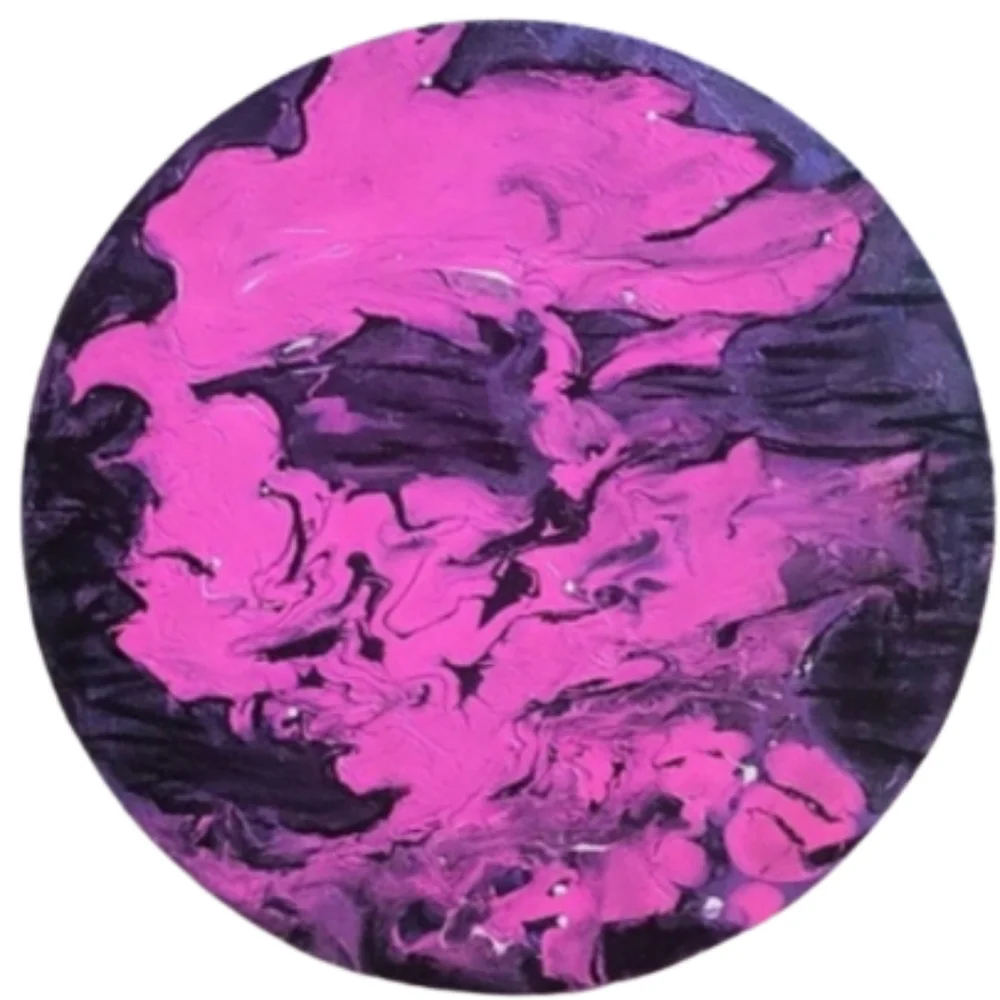 Hand Crafted Black and Pink Abstract Design Round 12 x12 Inches Canvas Painting - Picture 4 of 4
